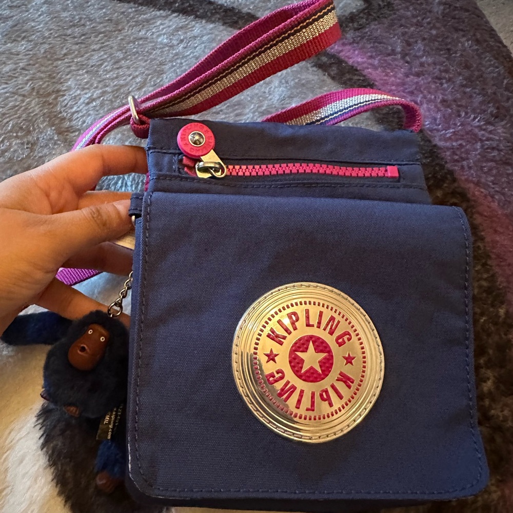 Kipling Blue and Pink Crossbody Bag with Signature Style